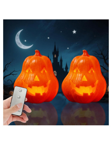 2 Velas LED Sin Llama Calabaza con Control Remoto - Decoración Halloween