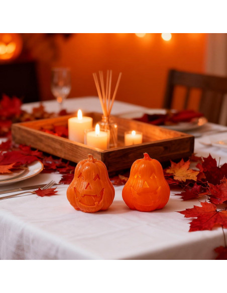 2 Velas LED Sin Llama Calabaza con Control Remoto - Decoración Halloween