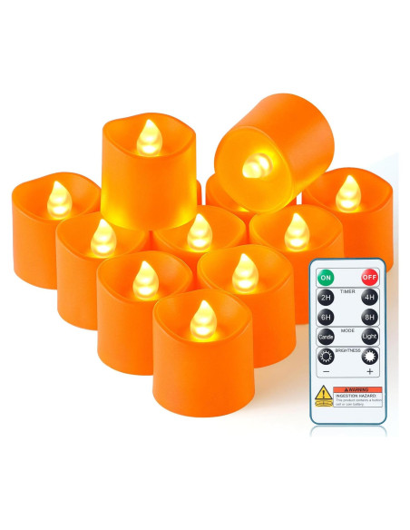 Homemory 12 Velas LED Sin Llama Naranja con Control Remoto