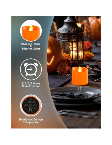 Homemory 12 Velas LED Sin Llama Naranja con Control Remoto