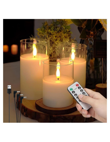 Conjunto de 3 Velas Recargables SORALEK con Control Remoto