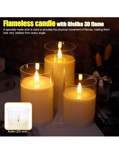 Conjunto de 3 Velas Recargables SORALEK con Control Remoto