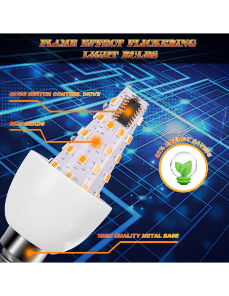 Bombillas LED E12 Parpadeantes Efecto Llama - 6 Piezas