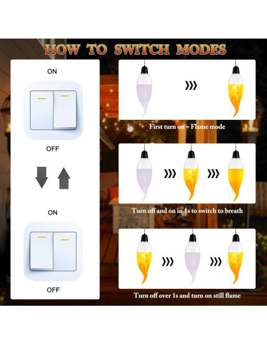 Bombillas LED E12 Parpadeantes Efecto Llama - 6 Piezas