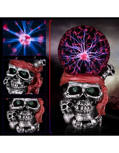 Lámpara de Plasma Táctil Calavera Pirata 19.81 cm Roja
