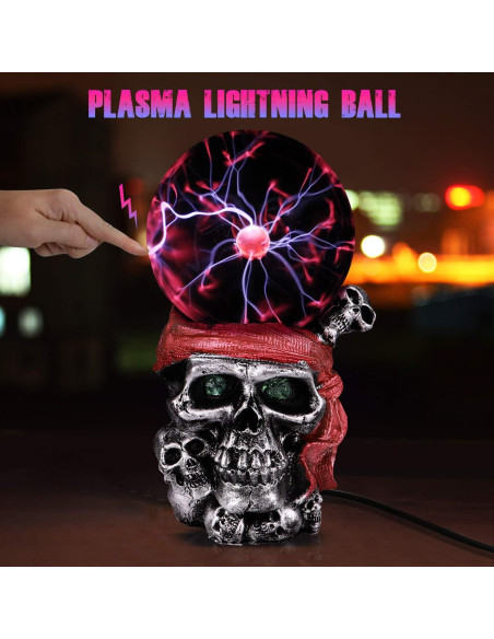 Lámpara de Plasma Táctil Calavera Pirata 19.81 cm Roja