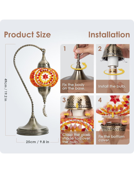 Lámpara de Mesa Yarra-Decor Turca de Mosaico 19cm LED Rojo