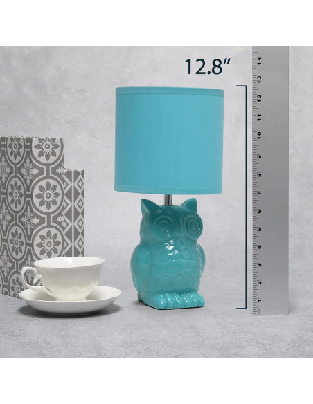 Lámpara de Mesa Cerámica Búho 12.8" Azul Tiffany Diseños Simples