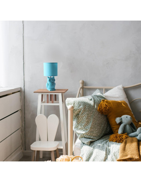 Lámpara de Mesa Cerámica Búho 12.8" Azul Tiffany Diseños Simples