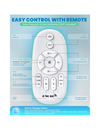 Luz de Pared Wave Spolehli 39.2cm RGBW 16M Colores Control Remoto