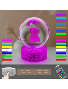 Luz Nocturna Esfera de Cristal 3D Laysinly 8 cm RGB Control Remoto 2