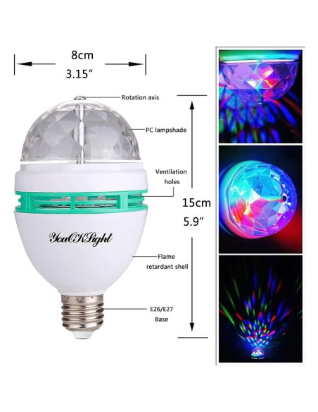 YouOKLight 3-Pack Lámpara LED Estroboscópica E26 RGB 3W