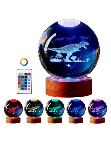 Lámpara de Bola de Cristal 3D Dinosaurio K9 8cm USB Control Remoto