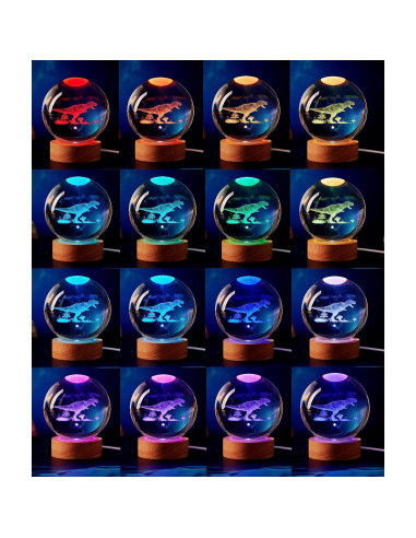 Lámpara de Bola de Cristal 3D Dinosaurio K9 8cm USB Control Remoto