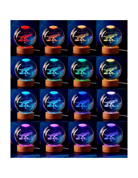 Lámpara de Bola de Cristal 3D Dinosaurio K9 8cm USB Control Remoto