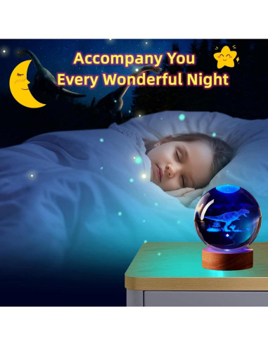 Lámpara de Bola de Cristal 3D Dinosaurio K9 8cm USB Control Remoto