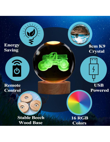 Luz Nocturna 3D Camión Monstruo Zhongshan 8 cm Control Remoto