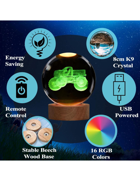 Luz Nocturna 3D Camión Monstruo Zhongshan 8 cm Control Remoto