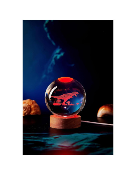 Lámpara de Bola de Cristal 3D Dinosaurio K9 8cm USB Control Remoto