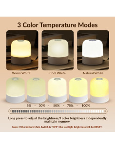 Luz Nocturna Táctil Recargable Cravonel 2400mAh 3 Colores 2