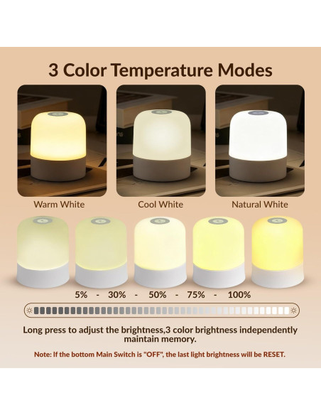 Luz Nocturna Táctil Recargable Cravonel 2400mAh 3 Colores