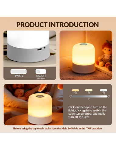 Luz Nocturna Táctil Recargable Cravonel 2400mAh 3 Colores