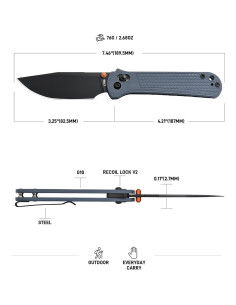 Cuchillo Plegable CJRB Bolt 3.25" Acero AR-RPM9 Mango G10 Azul 2