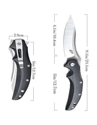 Cuchillo Plegable Eafengrow EF951, Hoja D2 10.4 cm, Mango G10