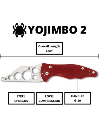 Cuchillo Entrenador Spyderco Yojimbo 2 Rojo G-10 8.26 cm