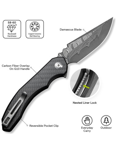 Cuchillo Plegable CIVIVI Bluetick Damasco 8.81 cm Mango G10