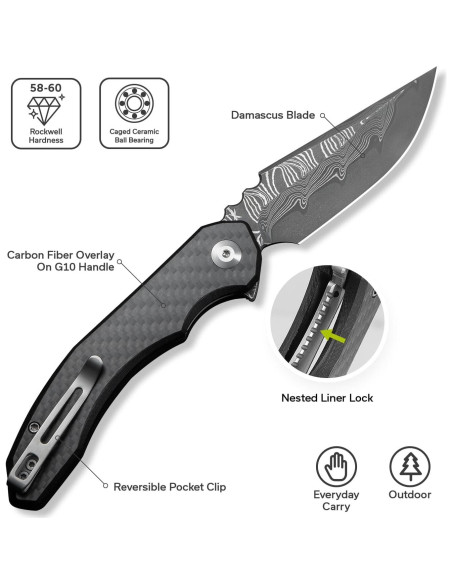 Cuchillo Plegable CIVIVI Bluetick Damasco 8.81 cm Mango G10