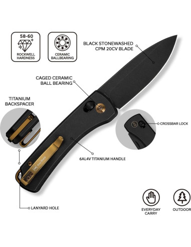 Cuchillo de bolsillo WeKnife Nightblade EDC 7.34 cm Titanio Negro