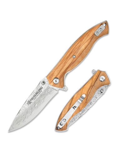 Cuchillo Plegable Damasco YOUSUNLONG 191mm Mango Olivo