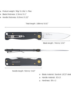 Cuchillo Plegable Sanrenmu PT711 16.8cm Acero 12C27 Negro 2