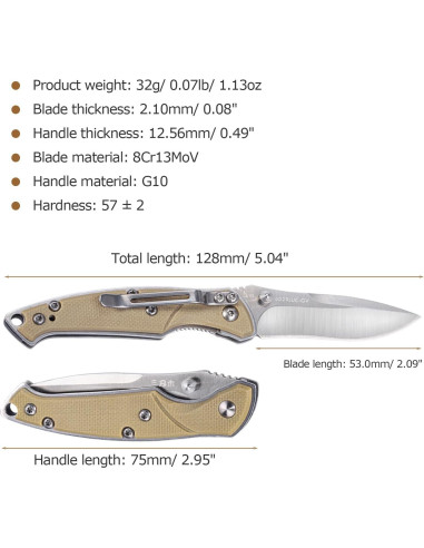 Cuchillo Plegable Sanrenmu SRM-6029LUC 53mm Hoja Amarillo