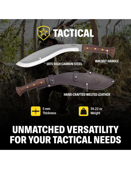 Machete Táctico Condor Kukri 48 cm con Mango de Nogal