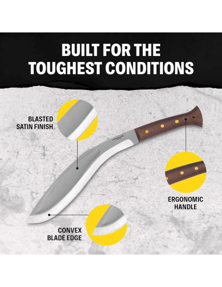 Machete Táctico Condor Kukri 48 cm con Mango de Nogal