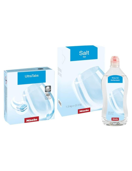 Miele UltraTabs Todo en 1 - 60 Tabletas + 1.5 Kg Sal + 500 ml Abrillantador