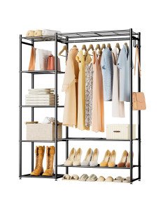 Perchero portátil Neprock con 4 estantes, Negro, 121x30x162 cm