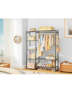 Perchero portátil Neprock con 4 estantes, Negro, 121x30x162 cm 2