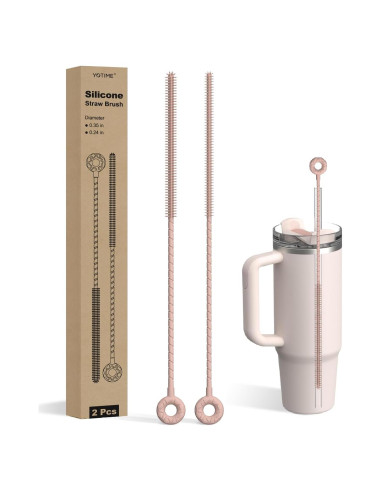 Cepillo Limpiador de Pajitas de Silicona YOTIME - 2 Pcs Rosa