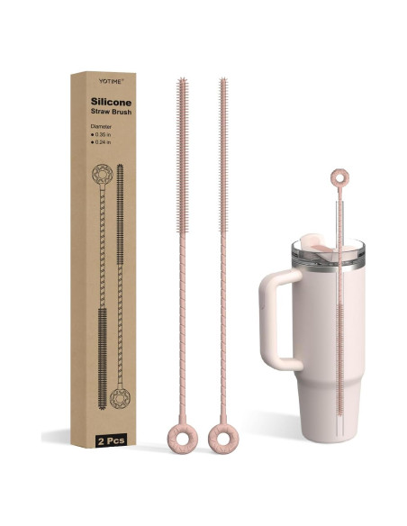 Cepillo Limpiador de Pajitas de Silicona YOTIME - 2 Pcs Rosa