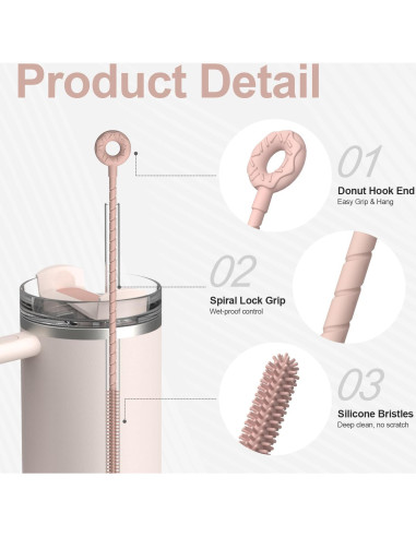 Cepillo Limpiador de Pajitas de Silicona YOTIME - 2 Pcs Rosa