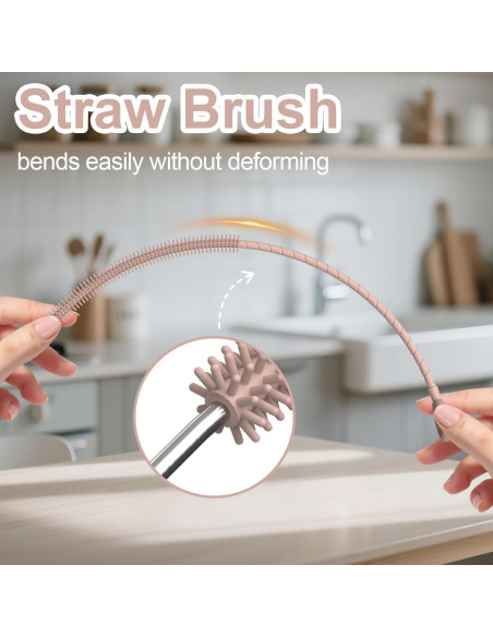 Cepillo Limpiador de Pajitas de Silicona YOTIME - 2 Pcs Rosa