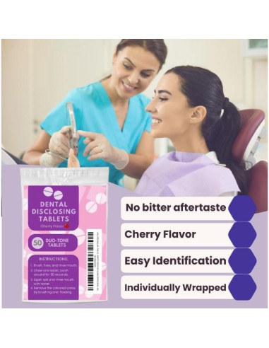 Tabletas Dentales Reveladoras Genéricas 50 Unidades Sabor Cereza