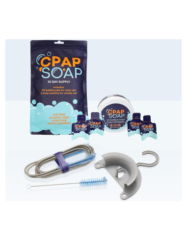 Juego de limpieza CPAP: 30 días de jabón, cepillos y colgador
