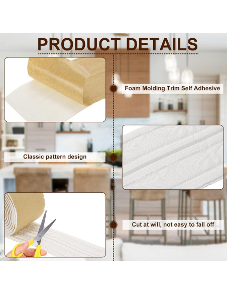 Moldura de Espuma Autoadhesiva uxcell 2 Pcs 2.29m Blanco