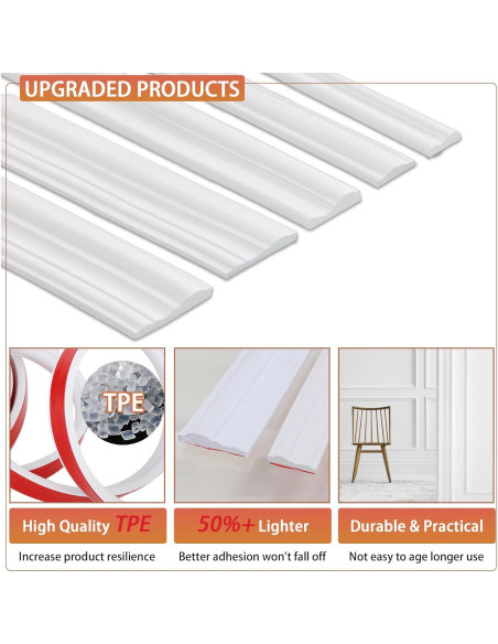 Moldura de Riel de Silla Autoadhesiva QDYMXUN 6.1m Blanco Pintable