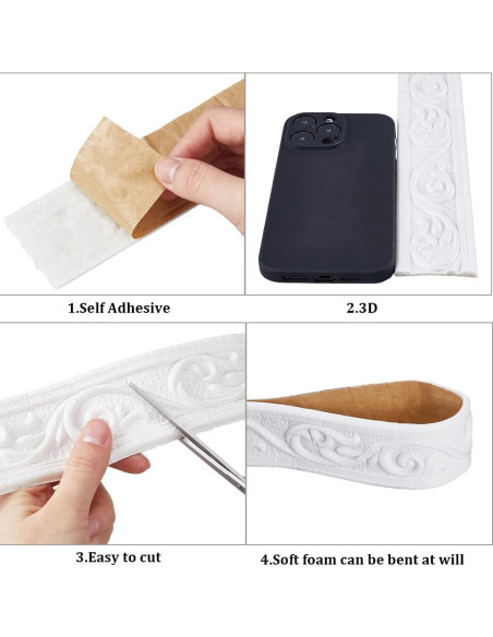 Moldura de Corona Autoadhesiva CRASPIRE 3 Rollos 3D Blanca