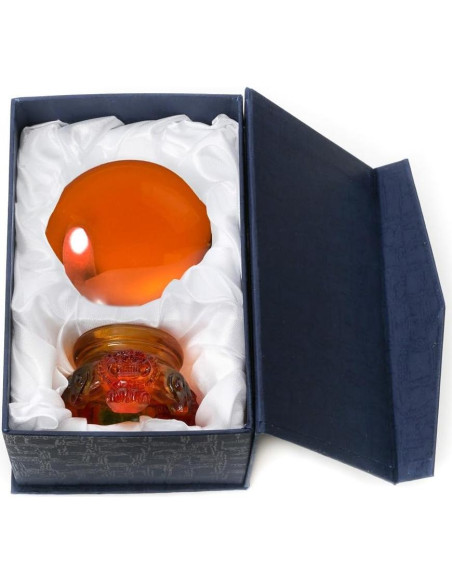 Bola de Cristal Ámbar 80mm Amlong con Soporte León Arcoíris